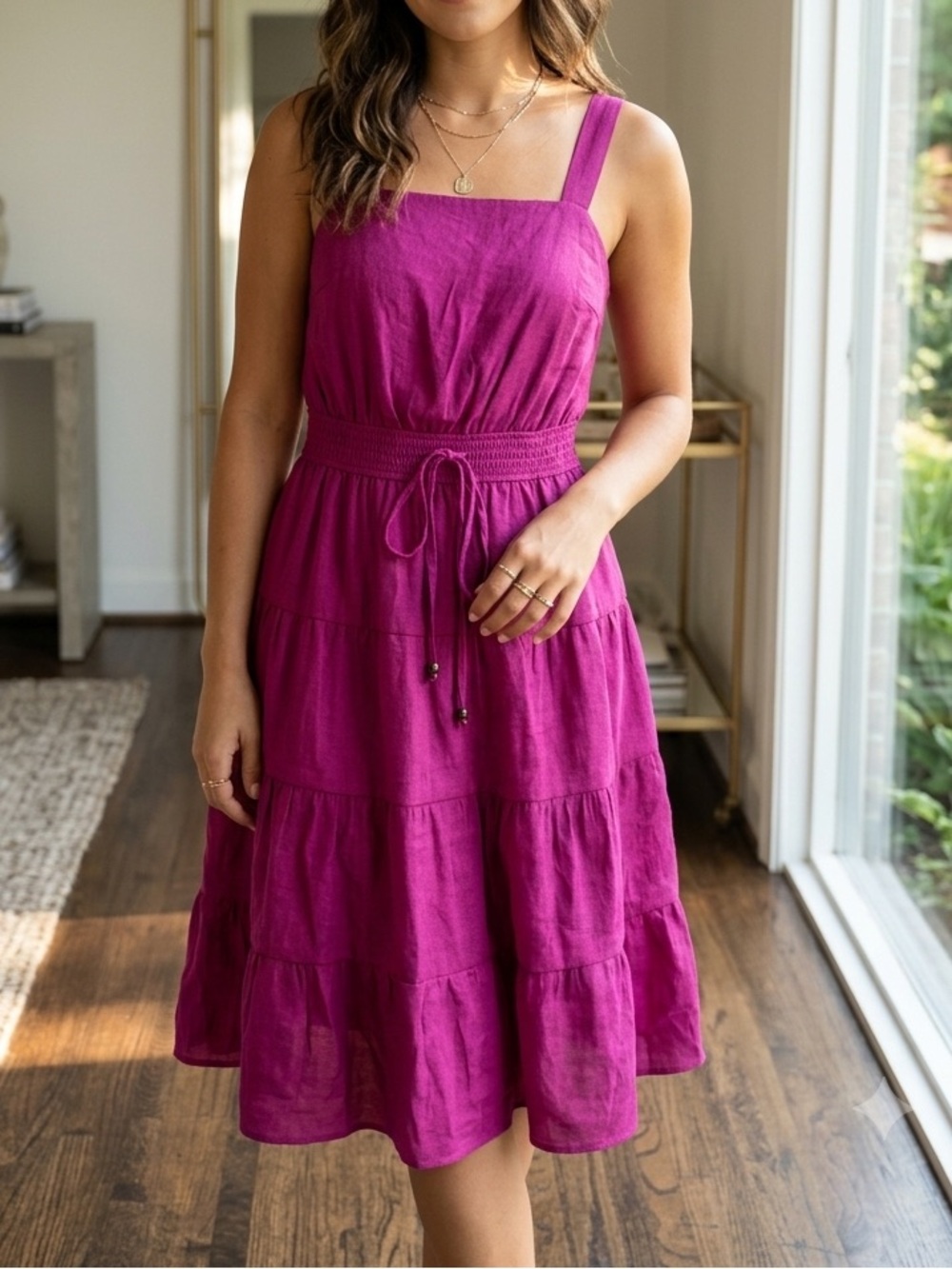 Love Blossoms Sleeveless Tiered Midi Dress in Fuchsia